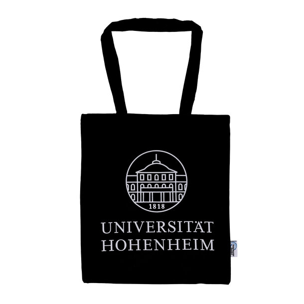 Black recycled cotton bag from the University of Hohenheim