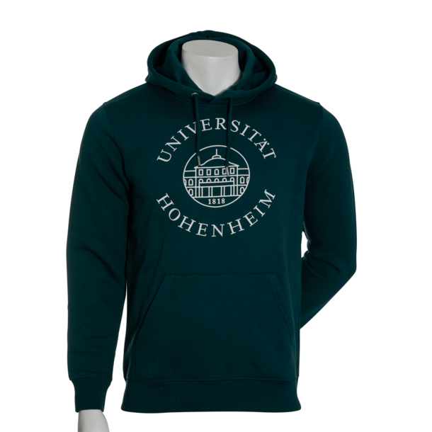 Green organic hooded sweatshirt unisex from the University of Hohenheim