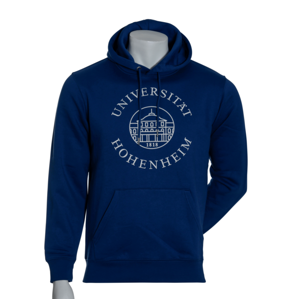 Blaues Bio-Kapuzen Sweatshirt Unisex der Uni Hohenheim