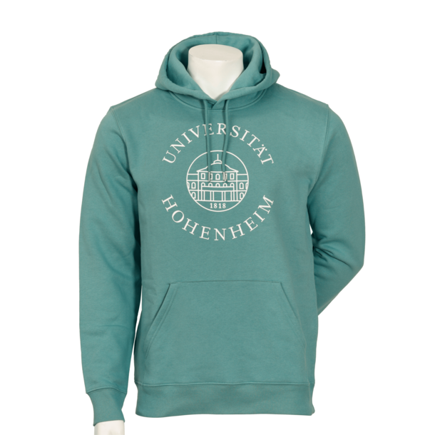 Teal monstera colored hooded sweatshirt unisex from the University of Hohenheim