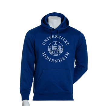 Blue organic hooded sweatshirt unisex from the University of Hohenheim