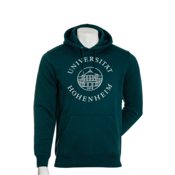 Green organic hooded sweatshirt unisex from the University of Hohenheim