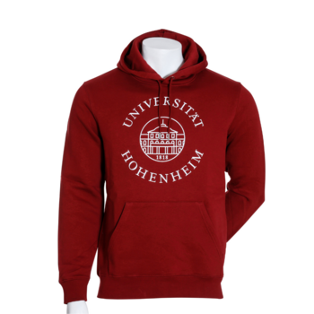 Red organic hooded sweatshirt unisex from the University of Hohenheim