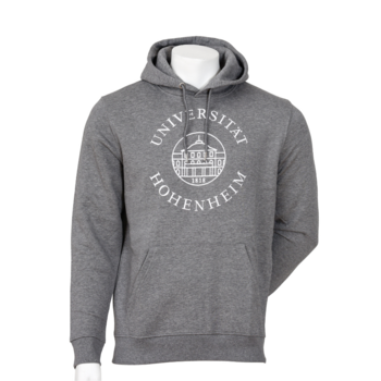 heather grey colored hooded sweatshirt unisex from the University of Hohenheim