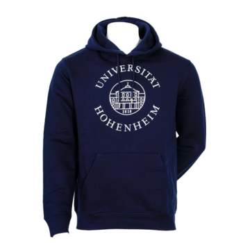 Navy hooded sweatshirt unisex from the University of Hohenheim