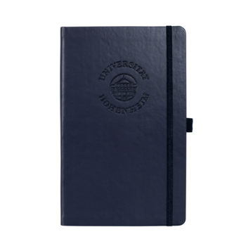 Blau A5 notebook made of imitation apple leather from the University of Hohenheim