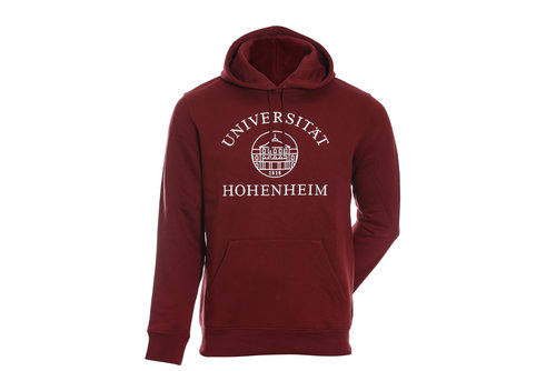 Red organic hooded sweatshirt unisex from the University of Hohenheim