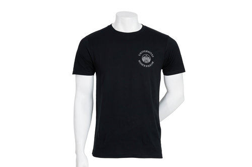 Schwarzes Baumwoll-T-Shirt der Universität Hohenheim