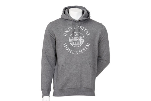 heather grey colored hooded sweatshirt unisex from the University of Hohenheim